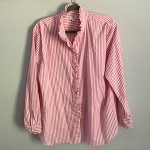 Crown & Ivy striped button down blouse w/ ruffles size L